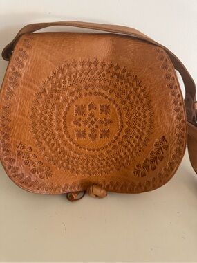 Hand-Tooled Leather Crossbody Bag in Tan